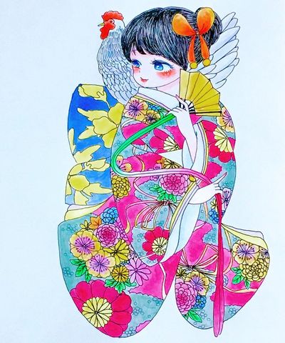 今年出した年賀状の絵出てきた！来年のもそろそろ描き始めな🐕