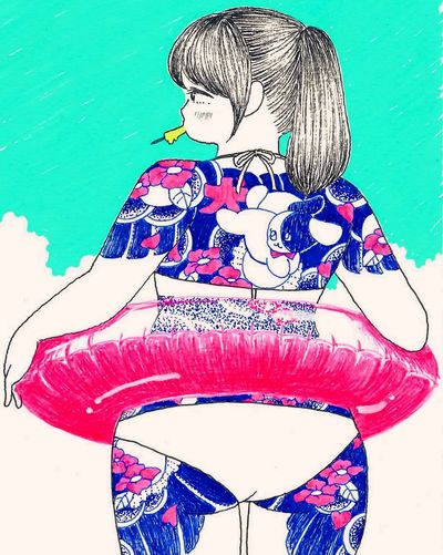 真夏！今日は川遊びに行きそびれたので、絵だけでもアウトドアに…🏖