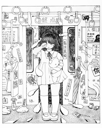 寝過ごさないでね。🚃 個展用にいろいろ描いてます〜✏️