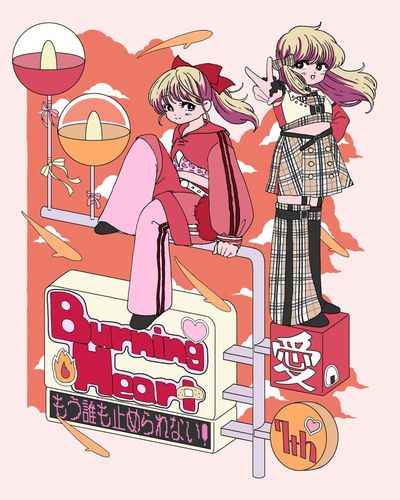 東京女子プロレス　愛野ユキ（ @tenmaino ）さんの7周年グッズイラスト担当しました❤️‍🔥Tシャツとステッカーになってます🐾